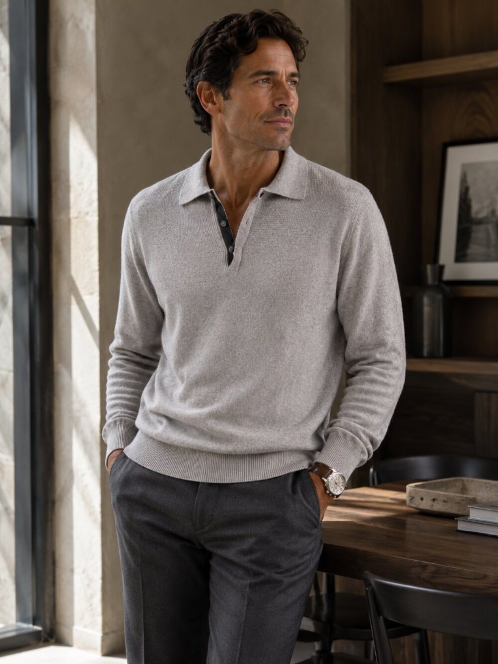 Canali Men's Luxury Heathered Gray Knit Zip Polo Sweater Size 56 Light Gray